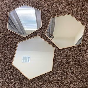 3 Gold Hexagonal Mirrors
